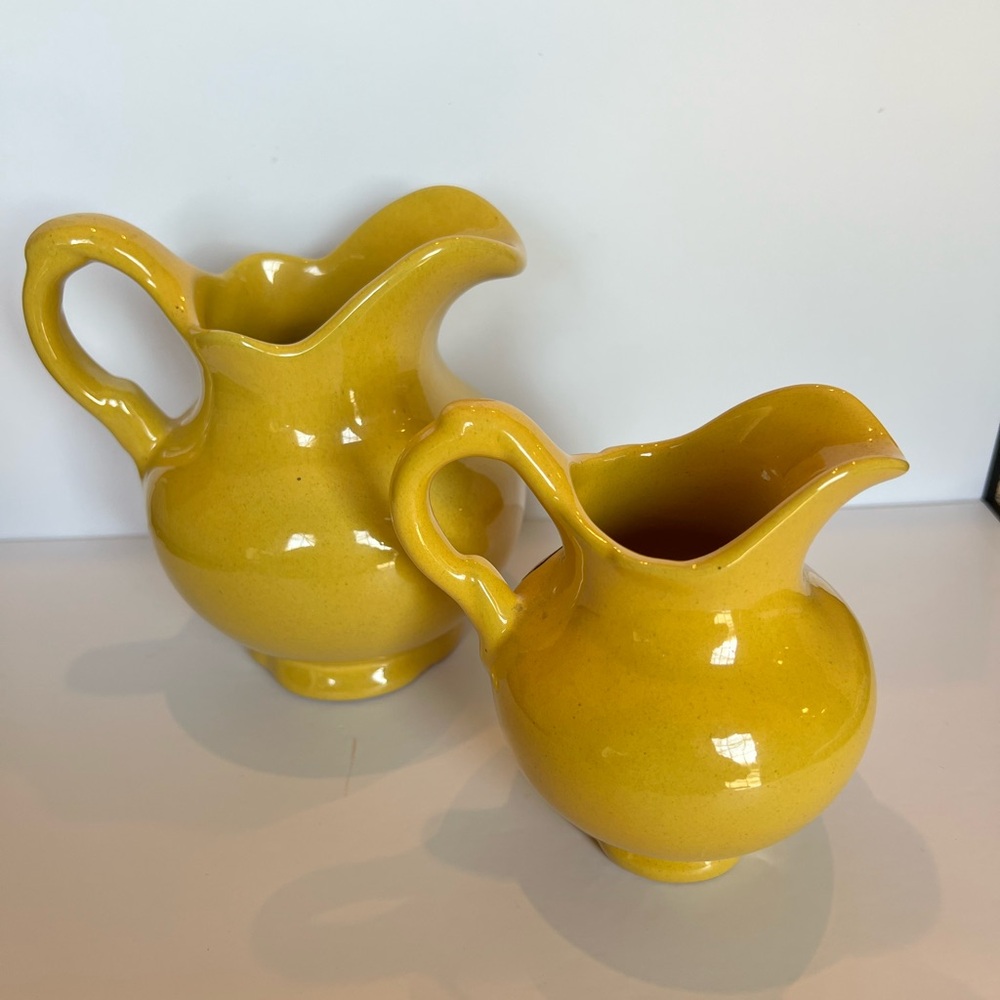 Vintage Frankoma Yellow Creamer Pitcher Set of 2 Mid Century Farmhouse Decor - Picture 8 of 9